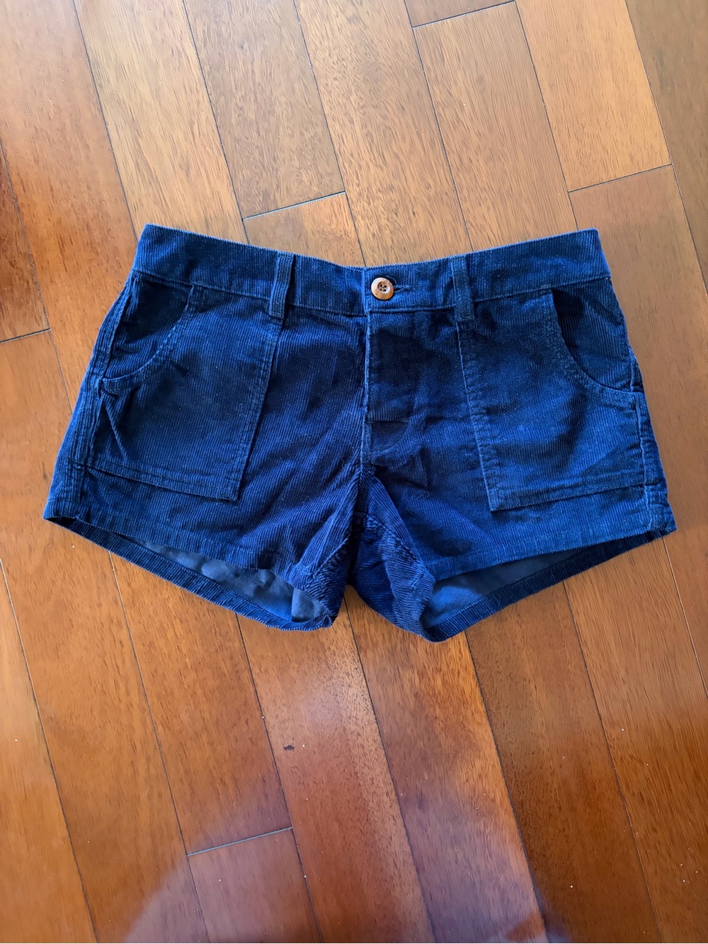 Birdwell Navy Corduroy High-Waist Shorts